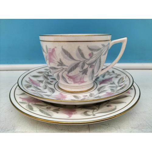 391 - Minton China 15 Piece Part Tea Set in the 'Petunia' Pattern to include Trios (4), 25cm Cake Plate, M... 