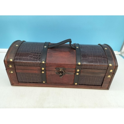 393 - Hand Painted Wooden Wine Carrier plus Wooden Domed Top Carrying Box. Largest 37cm High, 30cm x 13cm.