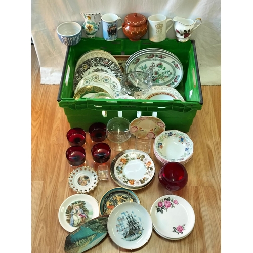 500 - Crate of Mixed Pottery and Glass to include Plates, Mugs, Bowls, etc.