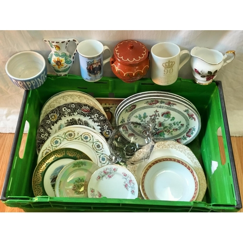 500 - Crate of Mixed Pottery and Glass to include Plates, Mugs, Bowls, etc.