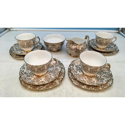 508 - Crown Regent China 14 Piece Part Tea Set in a Gilded Fern Pattern to include Trios (4), Milk Jug and... 