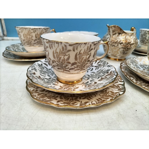 508 - Crown Regent China 14 Piece Part Tea Set in a Gilded Fern Pattern to include Trios (4), Milk Jug and... 