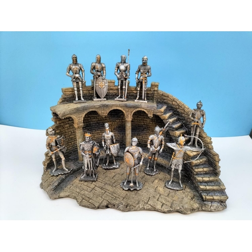 513 - Veronese Resin Ruined Castle Stand (38cm x 20cm x 23cm) plus Veronese Metal Medieval Soldiers (11).