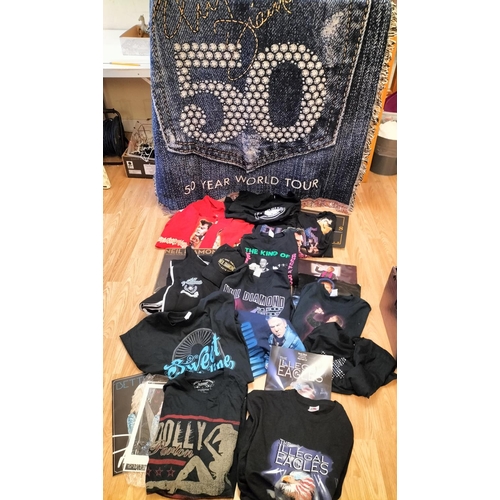 514 - Box of Mixed Concert Programmes, New T-Shirts, Wall Hanging, Hat for Elvis Presley, Neil Diamond, Cl... 