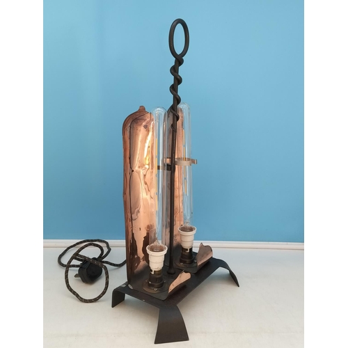 61 - Art Nouveau Style Metal and Copper Light W/O. 53cm High, 30cm x 18cm. Missing Clip on Bulb Holder.