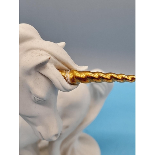 620 - David Cornell Porcelain The Spirit of Romance Unicorn Figure. A/F Horn Re glued.  19cm High x 20cm.