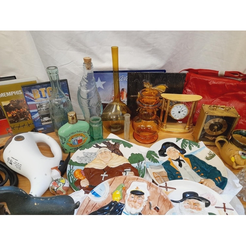 621 - Box of Mixed Items to include Limited Edition John Wayne Figure, Clocks, Davenport Pottery Embossed ... 