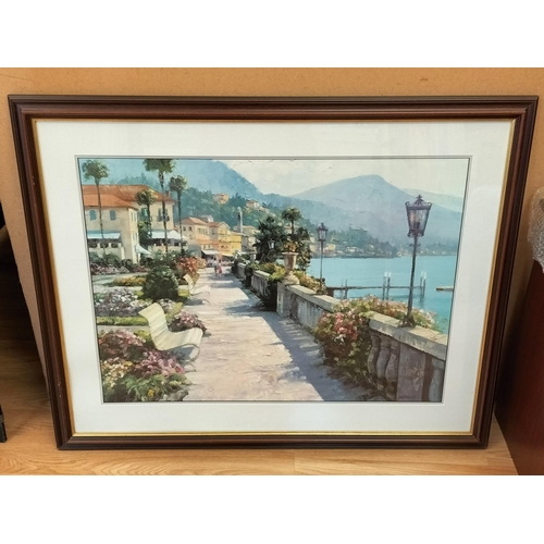 624 - Large Framed Print by Howard Behrens 'Bellagio Promenade'. 90cm x 80cm. Collection Only.