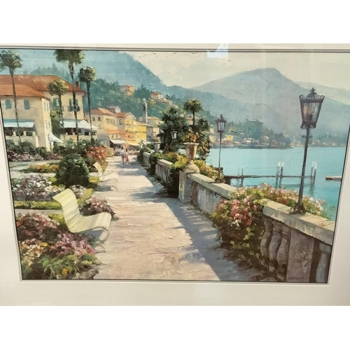 624 - Large Framed Print by Howard Behrens 'Bellagio Promenade'. 90cm x 80cm. Collection Only.