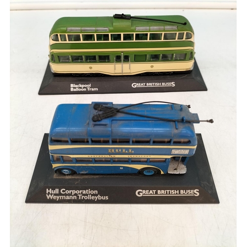 626 - Collection of 'Great British Buses' on Plinths (10) to include Blackpool Brush Railcoach and Balloon... 