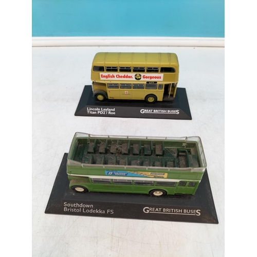 626 - Collection of 'Great British Buses' on Plinths (10) to include Blackpool Brush Railcoach and Balloon... 