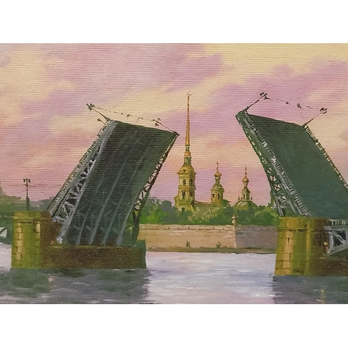 627 - Framed Signed Watercolour on Canvas 'Bridges - St Petersburg' 30cm x 24cm plus a Hand Painted Floral... 