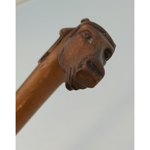 386 - Antique (Kepkvpa) Corfu Hand Carved Horse's Head and Man's Face Walking Stick. 91cm Long.