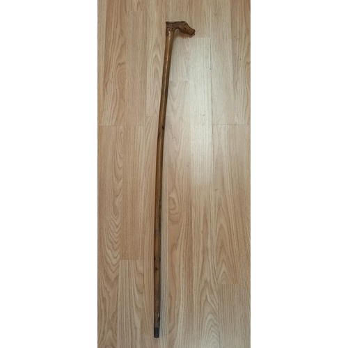 386 - Antique (Kepkvpa) Corfu Hand Carved Horse's Head and Man's Face Walking Stick. 91cm Long.