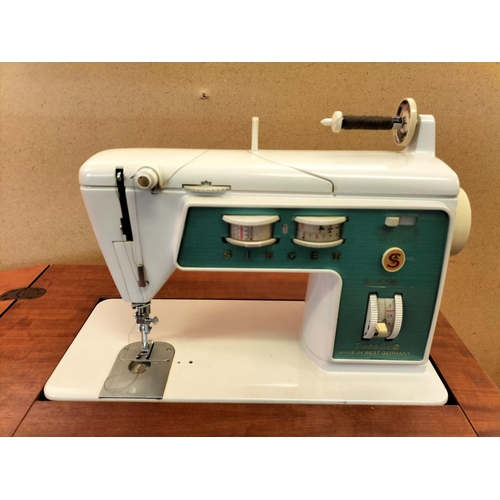 401 - Singer '746 Touch & Sew' Sewing Machine in Cabinet plus Quantity of Sewing Equipment, Cottons, Fabri... 