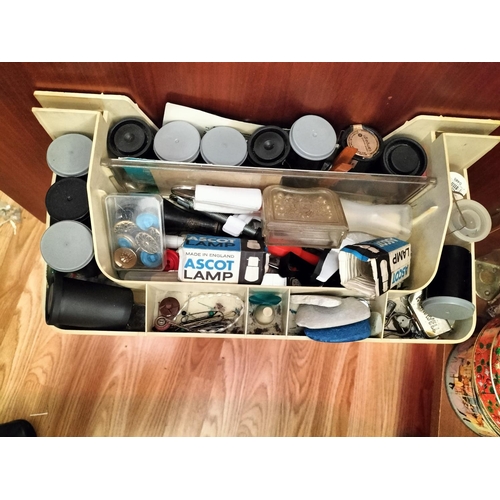 401 - Singer '746 Touch & Sew' Sewing Machine in Cabinet plus Quantity of Sewing Equipment, Cottons, Fabri... 