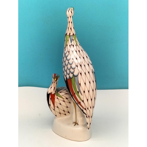 102 - Hollohaza Porcelain (Hungary) Hand Painted 20cm Figure of a Pair of Guinea Fowls.