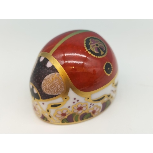 137 - Royal Crown Derby 'Red Ladybird with Two Spots' Paperweight with Gold Stopper and Red Royal Crown De... 