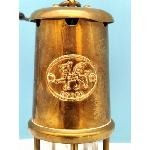 143 - Brass Cymru Welsh Musical Miners Lamp W/O. 16.5cm High.