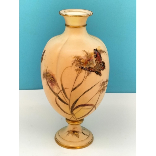 16 - Grainger Worcester Blush Ivory 23cm Footed Vase Decorated with Butterflies. Date Mark 1897.