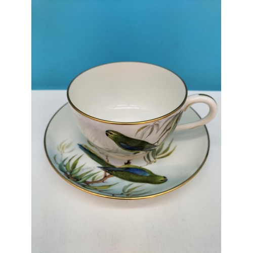 174 - Royal Worcester Hand Painted Cup and Saucer depicting a Blue Winged Grass Parakeet. Pattern W8427. S... 