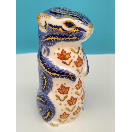 187 - Royal Crown Derby 'Chipmunk' Paperweight with Gold Stopper. Red Royal Crown Derby Stamp on Base.