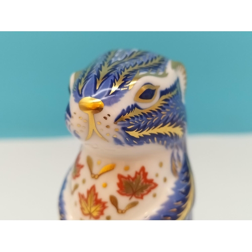 187 - Royal Crown Derby 'Chipmunk' Paperweight with Gold Stopper. Red Royal Crown Derby Stamp on Base.