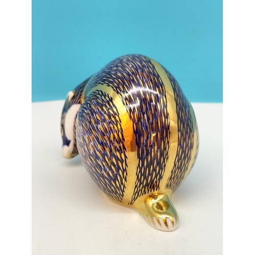 189 - Royal Crown Derby 'Badger' 12cm Paperweight with Gold Stopper. Date Code for 1986 (XLIX) and Red Roy... 