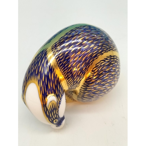 189 - Royal Crown Derby 'Badger' 12cm Paperweight with Gold Stopper. Date Code for 1986 (XLIX) and Red Roy... 