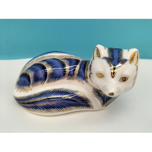 193 - Royal Crown Derby 'Blue Arctic Fox' Paperweight with Silver Stopper. Red Royal Crown Derby Stamp to ... 