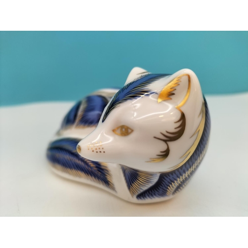 193 - Royal Crown Derby 'Blue Arctic Fox' Paperweight with Silver Stopper. Red Royal Crown Derby Stamp to ... 