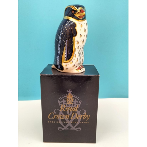 2 - Boxed Royal Crown Derby 'Rockhopper Penguin' 11cm Paperweight with Gold Stopper Designed by John Abl... 