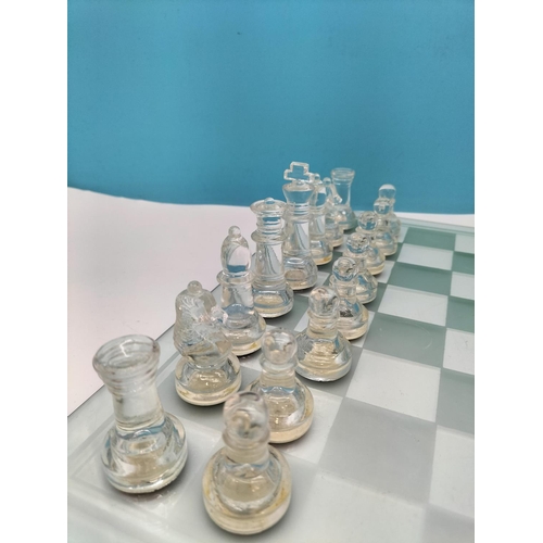 205 - Glass Chess Set and Board (35cm x 35cm). Tallest Piece 7.5cm.