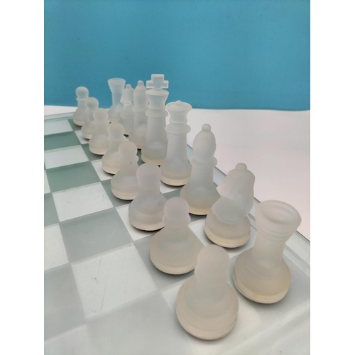 205 - Glass Chess Set and Board (35cm x 35cm). Tallest Piece 7.5cm.