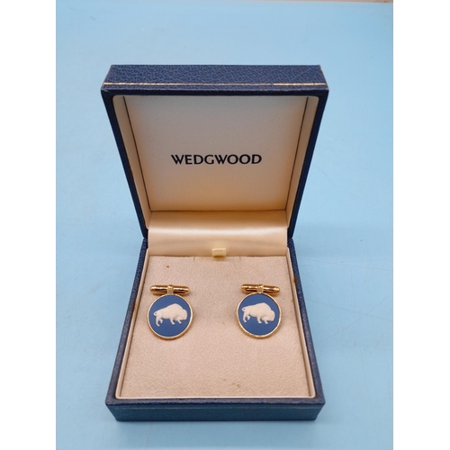 217 - Boxed Wedgwood Jasper Bison Cufflinks.