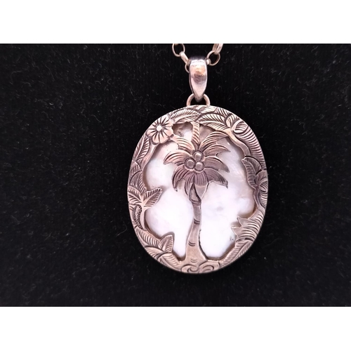 23 - 925 Silver and Mother of Pearl Palm Tree Design Backed Pendant with 925 Silver 18