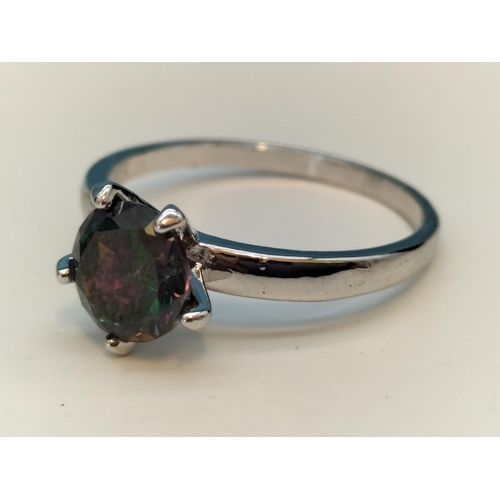 250 - 925 Silver and Rainbow Stone Ring. Size T.