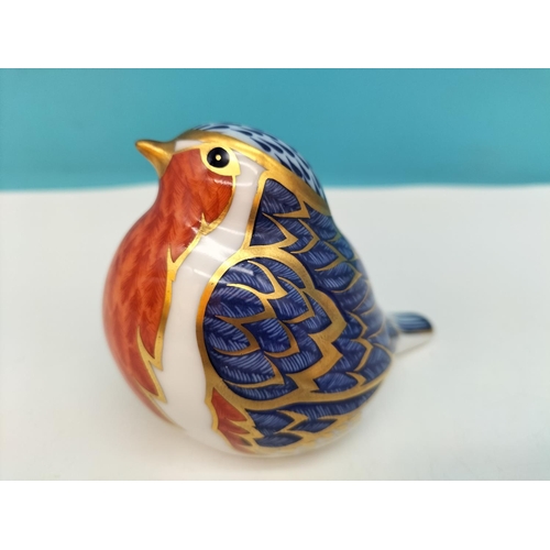 254 - Royal Crown Derby 'Robin' Paperweight with Gold Stopper. Date Code for 1990 (LIII). Red Royal Crown ... 