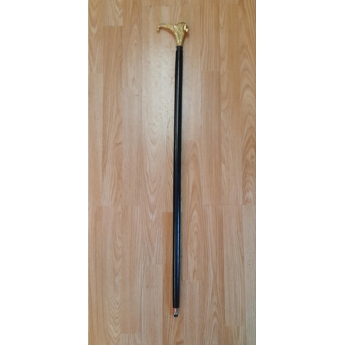 274 - Brass Coloured Lion Head Walking Stick. 94cm Long.