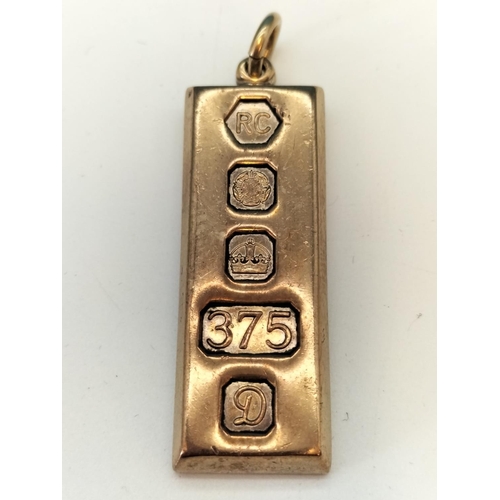 3 - 9ct Gold 375 Ingot Pendant. 29.8 Grams.