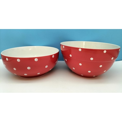 309 - 2 x Spode 'Baking Days' Red Polka Dot Bowls. Largest 13.5cm High, 25.5cm Diameter.