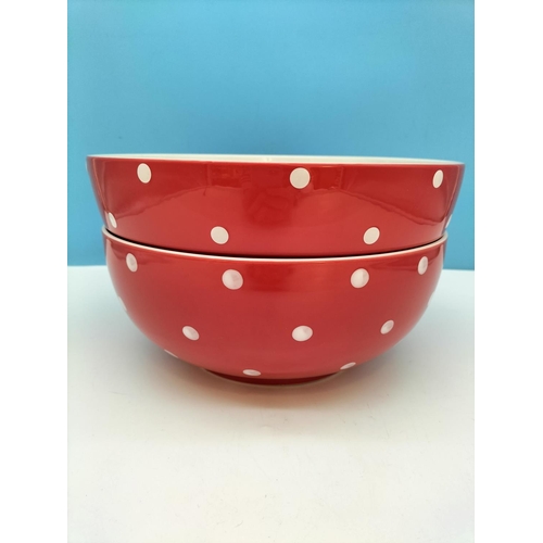 309 - 2 x Spode 'Baking Days' Red Polka Dot Bowls. Largest 13.5cm High, 25.5cm Diameter.