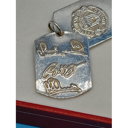 314 - 925 Silver Manchester United Dog Tags in Original Box. 2.5cm x 2cm.