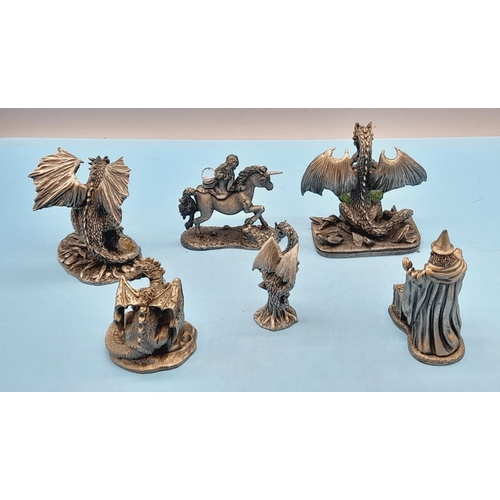 316 - Collection of Myth and Magic Pewter Collectables (6) to include The Unicorn Rider, The Dragon of Des... 