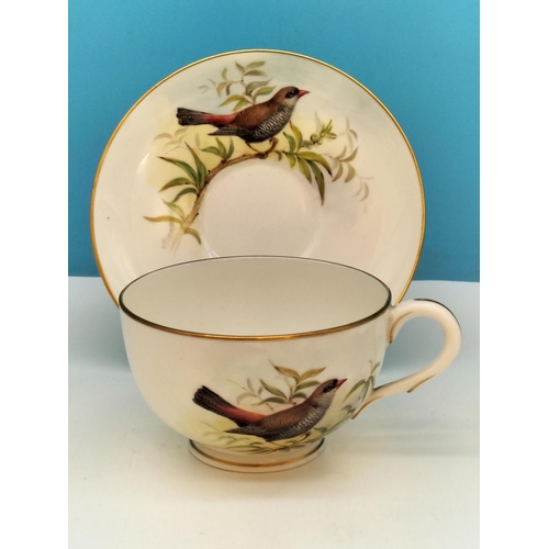 319 - Royal Worcester Hand Painted Cup and Saucer depicting a Fire Tailed Finch signed William Powell. Pat... 