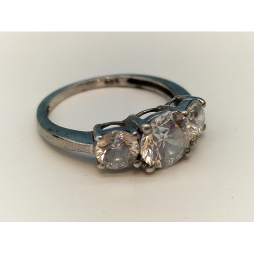 332 - 925 Silver and Clear Stone Trilogy Ring. Size N.