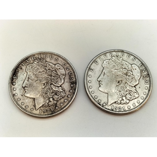 336 - Silver Morgan 1921 Dollars (2). Tested.