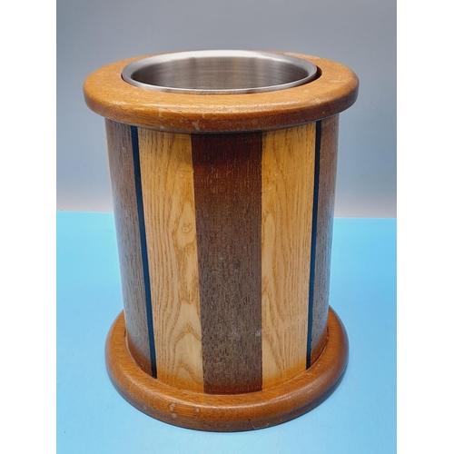 369 - Wooden Inlayed Wine Bottle Cooler/Bucket. 21.5cm High, 16.5cm Diameter.