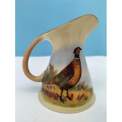 372 - c1900 Locke & Co Worcester Hand Painted Blush Ivory 9cm Cream/Milk Jug Decorated with Pheasants, Sig... 