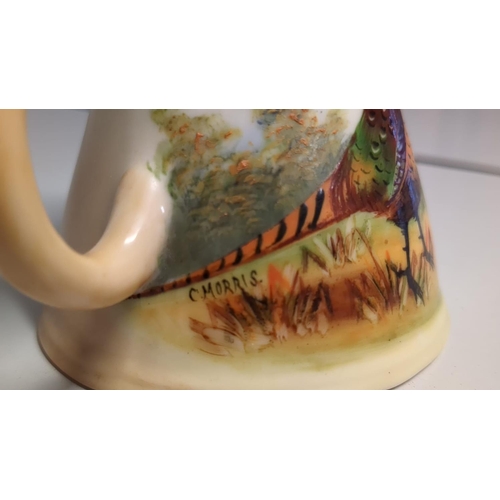 372 - c1900 Locke & Co Worcester Hand Painted Blush Ivory 9cm Cream/Milk Jug Decorated with Pheasants, Sig... 